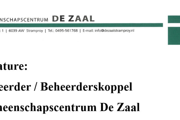 Vacature: Beheerder / Beheerderskoppel Gemeenschapscentrum De Zaal